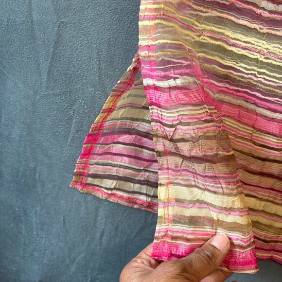 CitiKnits Sheer Seersucker Blouse Casual Button Down Striped Womens Small Artsy - Picture 11 of 11